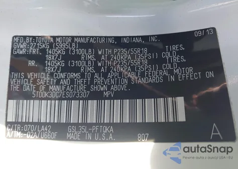 2014 Toyota Sienna Limited 7 Passenger from USA, damaged, VIN 5TDDK3DC7ES073307